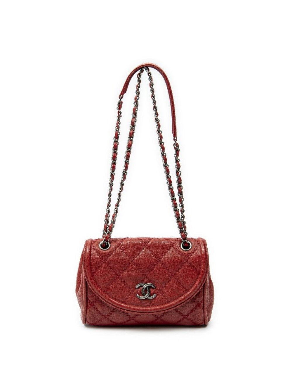 Chanel CC Ultimate Stitch Chain Round Flap Bag Red Quilted Caviar Leather